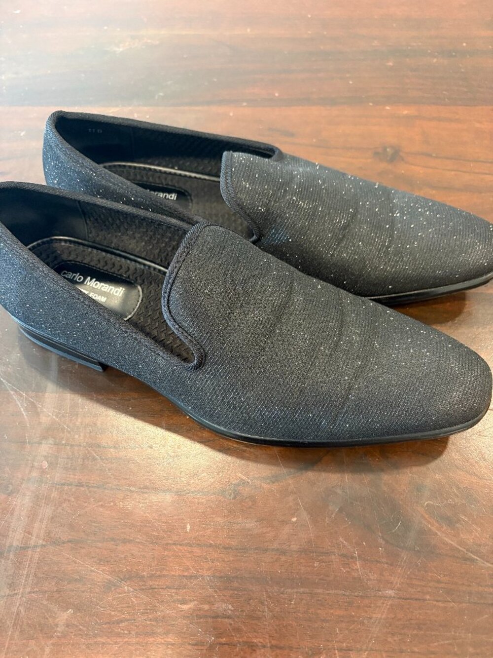 Men's Carlo Morandi Shoes Black Glitter Loafer Flats Sz 11D